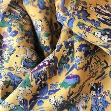 6 Yards Fine Vintage Chinoserie Silk Twill Fabric Yelllow Blue Purple White picture