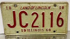 Illinois 1968 VINTAGE License Plate Man Cave Red On White JC2116 picture