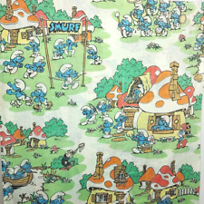 Smurfs Twin Flat Sheet Fabric Lawtex Poly Cotton 80s Faded Damaged 67 X 94 Inch picture