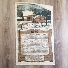 Vintage Linen Tea Towel Calendar 1970 Winter Barn Scene picture
