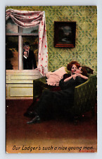 c1910 Romance Kissing Couple Peeping Tom Bamforth Holmfirth England Postcard picture