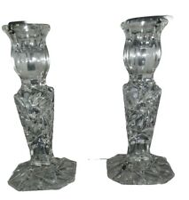 Pair of Crystal Cut Candlestick Holders Etched Star of David 5 3/4