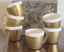 Vintage NFC Thermo-Insulated Wire-Handled Gold-and-White Plastic Coffee Cup Set picture