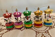 Pier 1 Hand Painted Christmas Ornaments Set Of 5 Wooden Carousel Horses picture