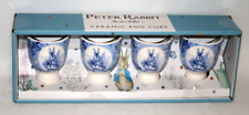 Beatrix Potter Peter Rabbit Blue Easter Ceramic Egg Holder Cups Set of 4 New picture