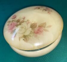 Vintage Genuine Alabaster Hand Carved Italy Trinket Box Floral Hinged Lid picture