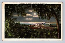 Clearwater FL-Florida, Causeway At Night, Antique, Vintage c1939 Postcard picture