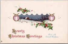 Vintage 1910s CHRISTMAS Embossed Postcard Winter Scene / STECHER 334C Unused picture