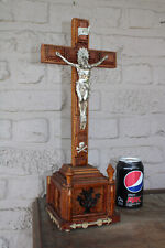 antique tramp art wood carved crucifix religious picture