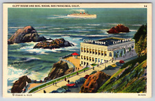 Original Old Vintage Outdoor Postcard Cliff House Seal Rocks San Francisco USA picture