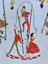 3.3YDS Paris Street Circus Stilts Trapeze Novelty Barkcloth Era Vintage Fabric picture