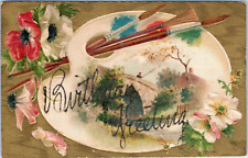 Postcard Birthday Greetings Paintings Brush and Pastel Flowers 1909? Posted picture
