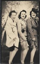 Three Ladies Posing Photograph 1940s 3 1/4 x 5 1/4 Friends Showin Leg Cute Funny picture