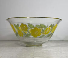 Vintage Culver Glass Bowl Retro Yellow Flower Daisy  10” Signed picture