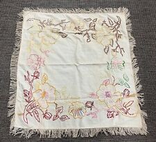 Vintage Embroidered Tablecloth 34”x34” Flower Pattern Fringe Square picture