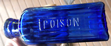 Rare Large size Cobalt Blue vertical ribbed POISON   5  1/4 inches tall picture
