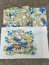 Smurfs Twin Sheet Set - Flat Fitted Pillowcase - Vintage Lawtex picture