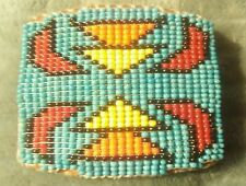 Native American Style Vtg Beaded Leather Belt Buckle picture