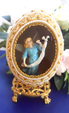 Handmade Vintage  Figurine - REAL OSTERICH EGG EMBELLISHED DIORAMA  w/ANGEL picture