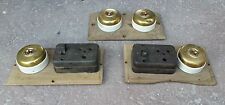 Vintage 4 Pcs Vitreous Brass Ceramic Electric Switches Fitted In Board C127 picture