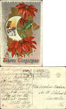 Happy Christmas poinsettia crescent moon 1911 to CAROLINE MADISON Lancaster PA picture