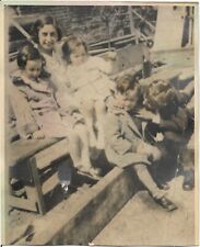 vintage tinted colored photo woman kids boys girls sitting on bench picture