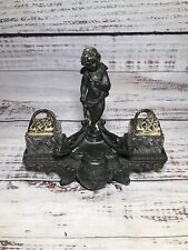 VTG Double Glass Inkwell Metal Footed Angel Cupid Cherub W/pen Holder Office picture