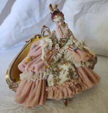 Rare Antique Dresden Lace Franz Witter Figurine Lady On Sofa 5