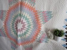 Vintage LONE Star Quilt 1930's 40'S Hand QUILTED, FeedSack DIAMOND BORDER, 80X80 picture