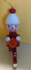 Vintage Wooden Hand Painted Clown 3” Christmas Ornament Figurine picture