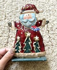 Vintage Metal Santa Claus Ornament Christmas Candle Holder picture