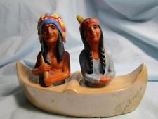 VTG Native American Indians in Canoe Salt And Pepper Shakers * picture