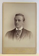 Antique Victorian Cabinet Card Photo Handsome Young Man Boston, Massachusetts picture