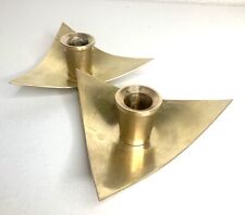 PAIR Mid Century Danish  Modern Brass Boat Form Candle Holders Modernist  1960s picture