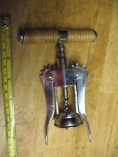 VINTAGE  CORKSCREW WITH  WIDE  HIGH  TORQUE  WICKER WRAPPED  HANDLE UNUSUAL  picture