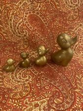 Set of 4 Vintage Mid Century Solid Brass Duck Rubber Ducky Family Nursery Decor picture