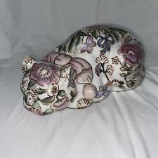 Vintage Cloisonné Cat Ceramic Floral Style Curled-Up Sleeping 9” Long Figurine picture