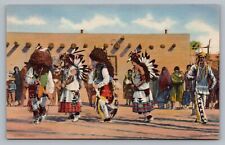 Pueblo Indians Buffalo Dance Hopi Taos San Juan Tribes Headdress Postcard Vtg D5 picture