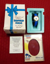 BRADLEY TIME DONALD DUCK HAPPY BIRTHDAY WIND  UP WRIST WATCH VINTAGE picture