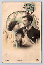 RPPC Hand Colored French Romantic Portrait of Man & Woman Love Postcard picture