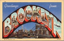 BROOKLYN, New York Large Letter Postcard Multi-View Curteich Linen c1943 Unused picture