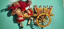 Vintage Italian Folk Art Souvenir Sicilian Wood Cart w Horse & People picture