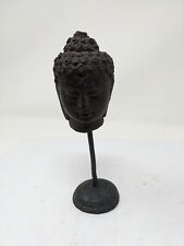 Indonesian/Balinese Handcrafted Wrought Iron Buddha Head Pole Stand Brown Small picture