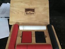 Vintage Marlboro Cigarette Poker Chip Set in Wooden Oak Box Case   picture