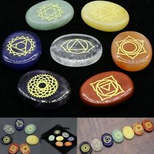 Natural 7 Chakra Stones Set with Engraved Seven Chakra Symbol Palm Stone Healing picture