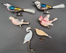 6 Vintage Clip On Christmas Ornament Birds & Crane Stork: Enesco, Mercury Glass picture