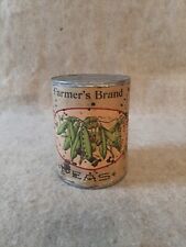 Vintage Soldered Tin Can Paper Label Farmers Brand Peas Sussex County Milton, DE picture