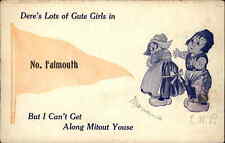 North Falmouth Mass MA Cape Cod Dutch Couple Romance Pennant Vintage PC picture