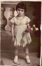Vintage Postcard Little Girl Witg Flower Cute Costume White Shoes Photograph picture
