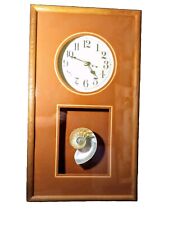 RARE 70s NATURAL NAUTILUS CHAMBER SHELL CLOCK 23x13 SOLID OAK FRAME VTG BY FIJI  picture